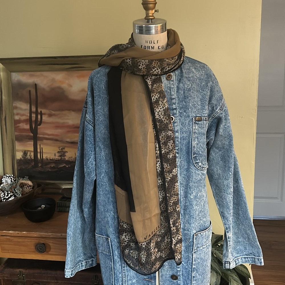 Jaeger Silk Scarf Animal Print Color Block - Picture 4 of 6